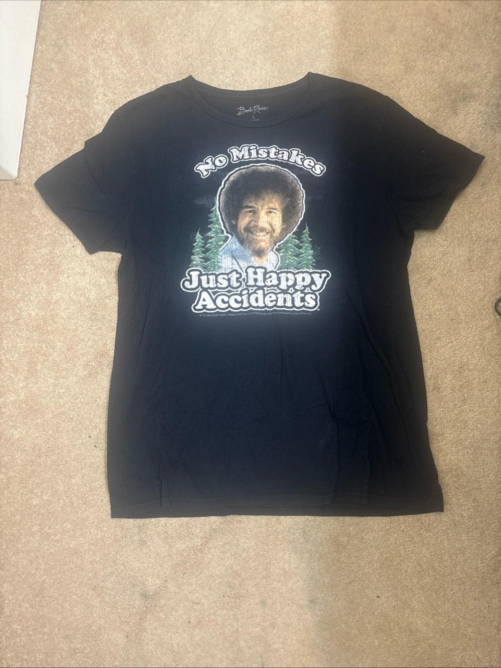 Bob Ross No Mistakes Just Happy Accidents Men's Black T-Shirt Size Large
